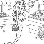 Mermaid Market Day Coloring Page