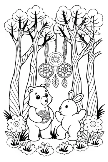 A coloring page of Cheer Bear and Love-a-Lot Bear Dream Catchers Coloring Page
