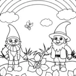 Rainbow Garden Gnomes Coloring Page