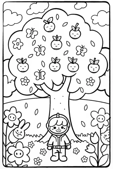A coloring page of Ninja in the Enchanted Orchard Coloring Page