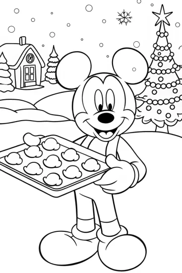 A coloring page of Mickey Mouse Christmas Cookie Parade Coloring Page