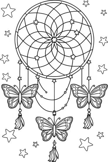 A coloring page of Butterfly Dreamcatcher Coloring Page