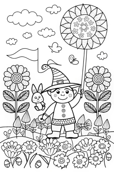 A coloring page of Gnome Gardener with a Friendship Parade Coloring Page