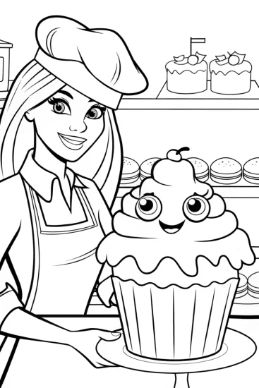 A coloring page of Barbie’s Enchanted Bakery Coloring Page