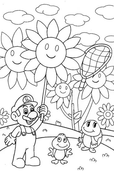 A coloring page of Luigi’s Magical Garden Rescuers Coloring Page
