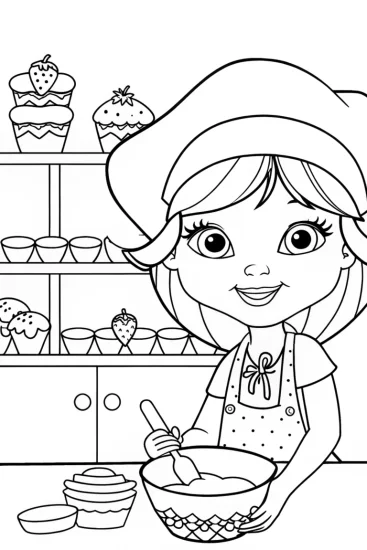A coloring page of Strawberry Shortcake’s Berry Bakery Adventure