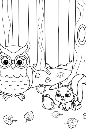 A coloring page of The Enchanted Acorn Hunt Coloring Page