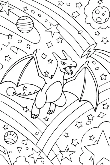 A coloring page of Charizard’s Cosmic Race Coloring Page