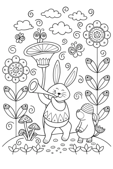 A coloring page of Banban’s Musical Garden Jam Coloring Page
