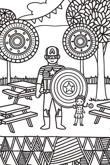 A coloring page of Captain America’s Shield Challenge Coloring Page