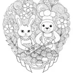 Heartfelt Bakery Coloring Page Featuring Bunny and Bear