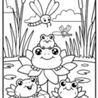 Whimsical Frog Family Adventure Coloring Page