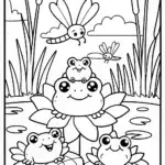 Whimsical Frog Family Adventure Coloring Page