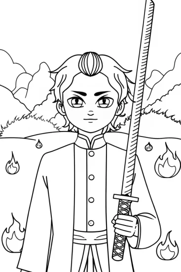 A coloring page of Young Demon Slayer Elemental Coloring Page