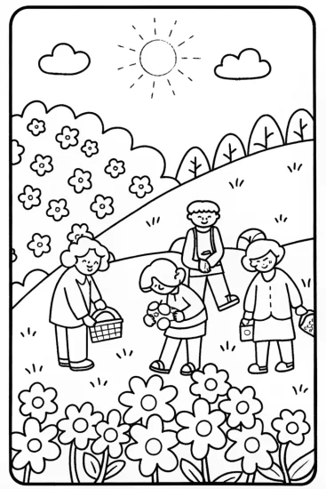 A coloring page of Rainbow High Students Crafting a Dream Garden
