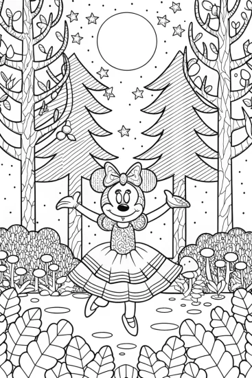 A coloring page of Minnie Mouse’s Magical Moonlit Dance Coloring Page