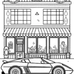 Lamborghini Adventure in a Retro Diner Coloring Page