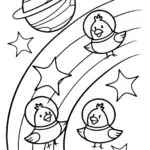Chickens on a Cosmic Adventure Coloring Page