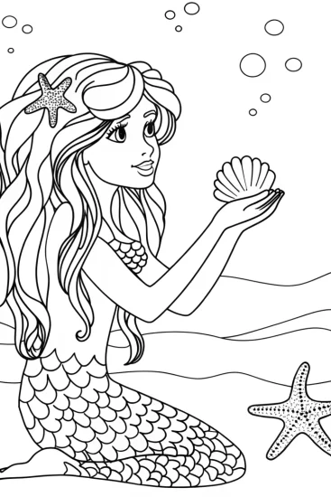 A coloring page of Mermaid’s Enchanted Fossil Find Coloring Page