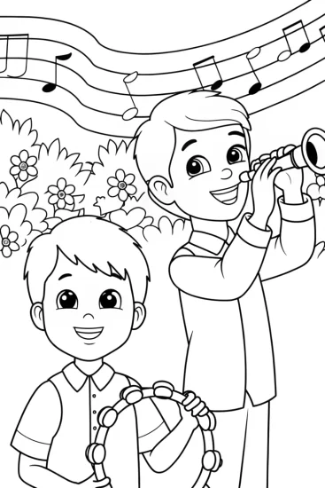 A coloring page of JJ’s joyful music garden coloring page
