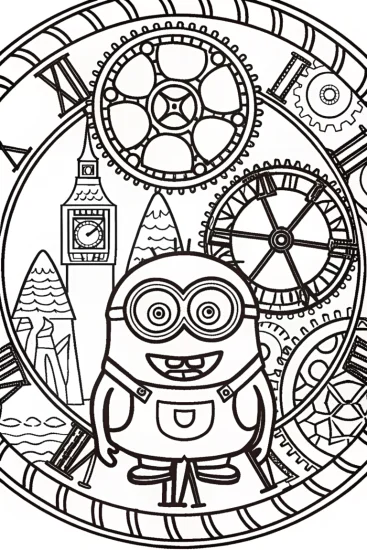 A coloring page of Minion’s Time Machine Adventure Coloring Page