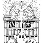 Kirby in the Enchanted Bookstore Coloring Page