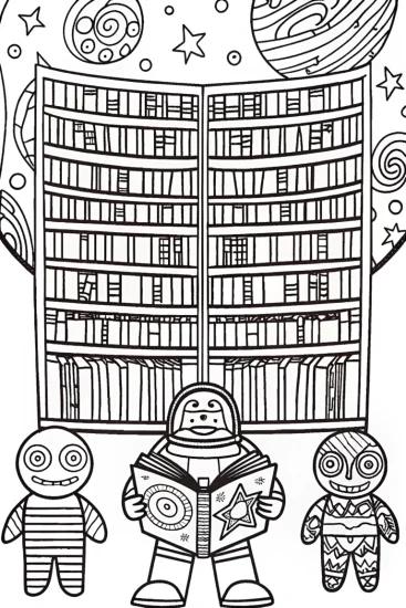 A coloring page of Buzz Lightyear’s Galactic Library Adventure Coloring Page