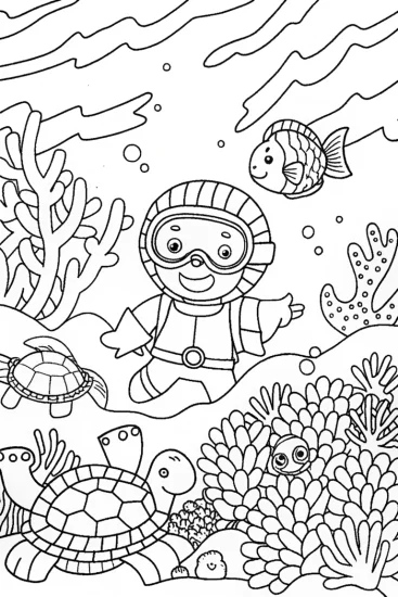 A coloring page of Goku’s Underwater Adventure Coloring Page