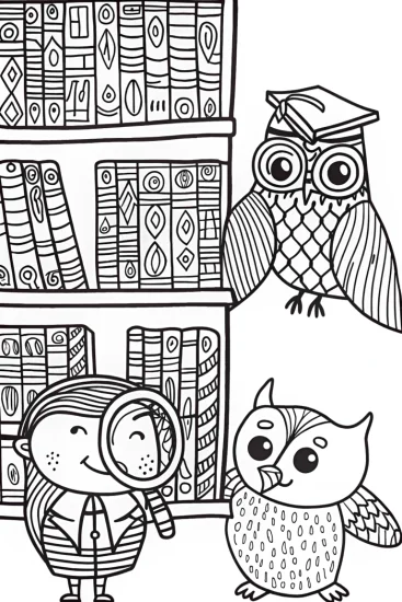 A coloring page of JJ’s Enchanted Library Adventure Coloring Page