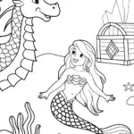 Mermaid and the Guardian Sea Dragon Coloring Page