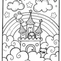 Rainbow Friends in the Cloud Castle Coloring Page