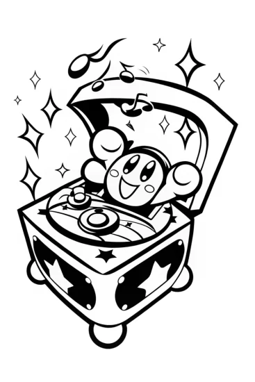 A coloring page of Kirby in the Enchanted Music Box Coloring Page