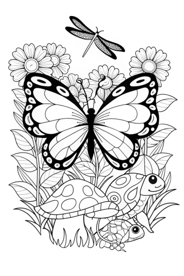 A coloring page of Butterfly Garden Quest Coloring Page