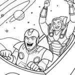 Avengers on a Cosmic Roller Coaster Coloring Page