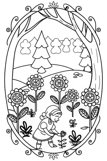 A coloring page of Belle’s Enchanted Garden Adventure Coloring Page