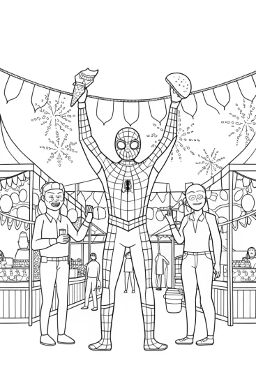 A coloring page of Miles Morales’ Food Fiesta Coloring Page