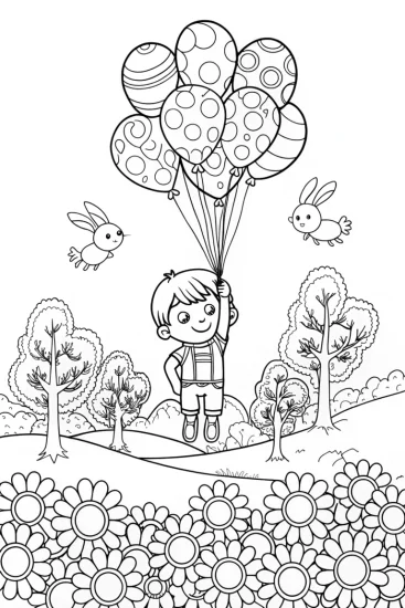 A coloring page of JJ and the Balloon Adventure Coloring Page
