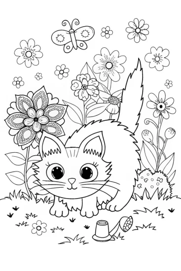 A coloring page of Curious Cat and Mischievous Mouse Coloring Page
