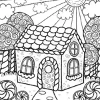 Gingerbread House in a Candy Garden Coloring Page