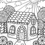 Gingerbread House in a Candy Garden Coloring Page