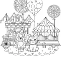 Puppy and Kitten Carnival Coloring Page