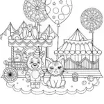 Puppy and Kitten Carnival Coloring Page