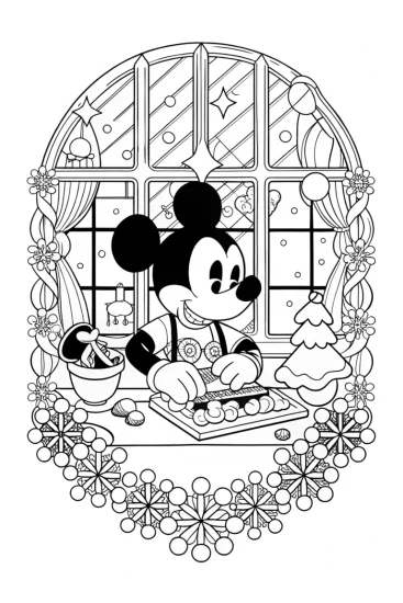 A coloring page of Mickey Mouse Christmas Workshop Coloring Page