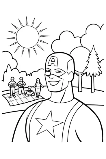 A coloring page of Captain America’s Community Unity Day Coloring Page