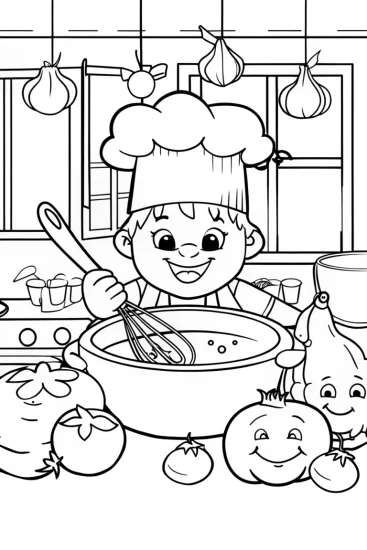 A coloring page of Baby Chef Adventurer Coloring Page