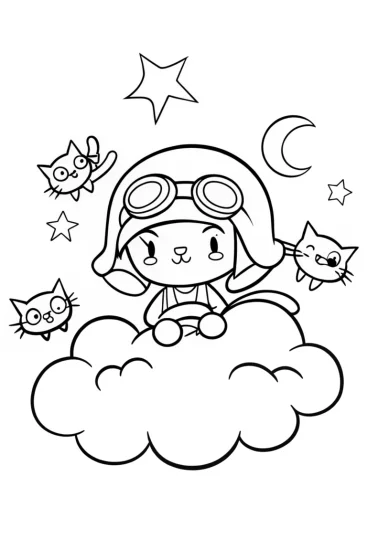 A coloring page of Gabby’s Whimsical Cat Adventure Coloring Page