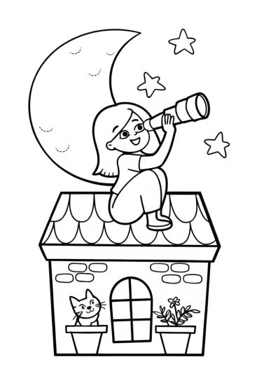 A coloring page of Gabby’s Feline Rooftop Adventure Coloring Page