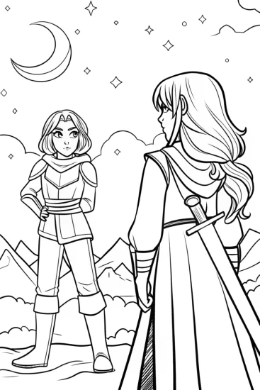 A coloring page of Demon Slayers on a Mountain Coloring Page