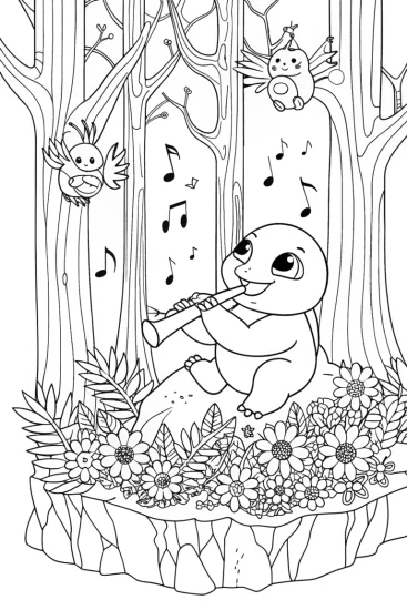 A coloring page of Charmander’s Musical Adventure Coloring Page