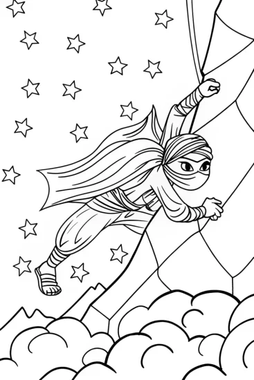 A coloring page of Ninja Starry Night Adventure Coloring Page
